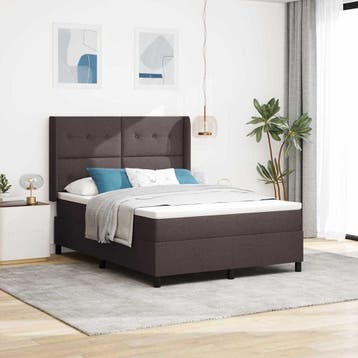 vidaXL Boxspringbed met kussen Donkerbruin 200 x 140 cm Stof, Verzenden, Nieuw, Bruin, Stof