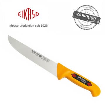 Eikaso Solingen Slagersmes 23 cm – Stijf Lemmet – Geel H, Ophalen of Verzenden, Nieuw, Rvs of Chroom