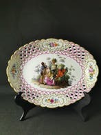 Meissen - Piatto ovale traforato rococò dipinto a mano - L.