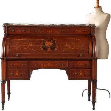 Groot chique mahonie trommel- of Cilinderbureau ca1860 rijk, Antiek en Kunst, Ophalen of Verzenden