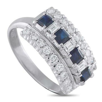 Ring Platina, Platina 0,69 ct Diamant- en saffierring -, Nieuw