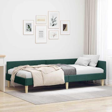 vidaXL Hoekbedframe Donkergroen 100 x 200 cm Stof, Eenpersoons, Verzenden, Nieuw, Stof