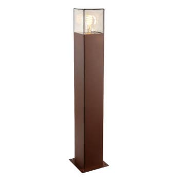 Roestkleur staande buitenlamp Sanel, Smoke glas, 60cm, Ophalen of Verzenden, Nieuw, Aluminium, Staande lamp