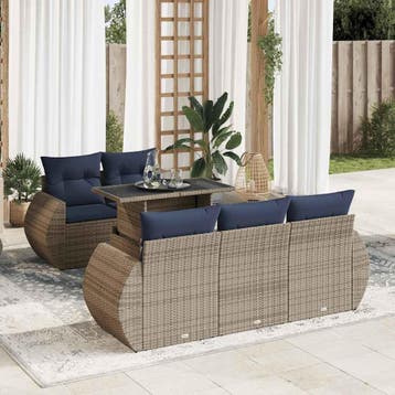 vidaXL 6-delige Loungeset met kussens poly rattan acacia, Verzenden, Nieuw, Loungeset