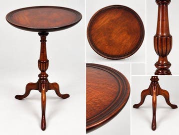 Elegante ronde bijzettafel – warm hout – gedraaide zuil en