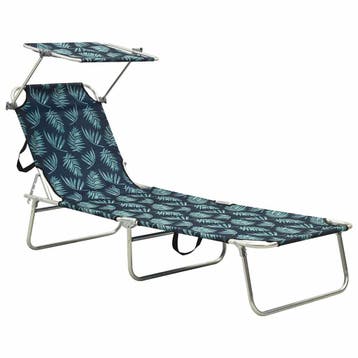 vidaXL Ligbed met luifel inklapbaar staal bladmotief, Tuin en Terras, Verzenden, Nieuw