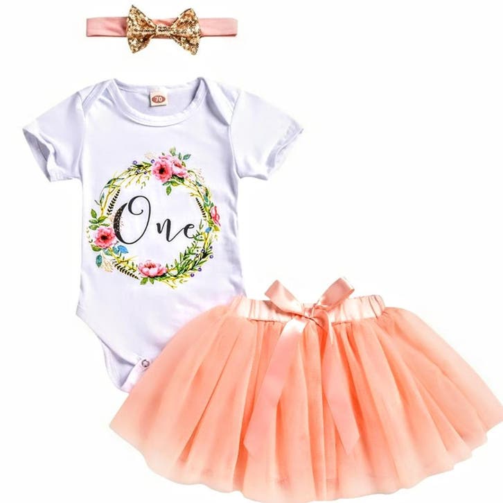 1e verjaardag kleding set Wild One peach met haarband, Kinderen en Baby's, Babykleding | Maat 80, Meisje, Nieuw, Jurkje of Rokje