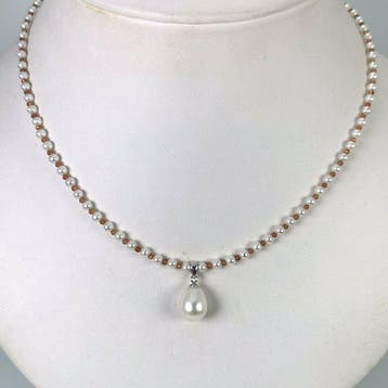 Halsketting Zilver Parel - Parel - Akoya-SSP Ø9x11,5MM Stone, Nieuw