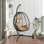 vidaXL Hangende Eivormige Stoel met Kussen Taupe Poly Rattan, Verzenden, Nieuw, Rotan
