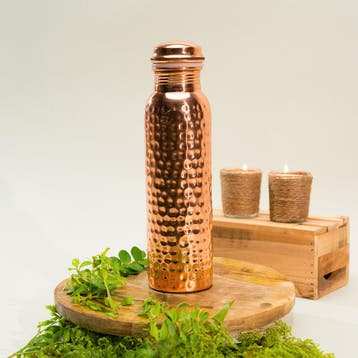 Puur Koperen Waterfles Gehamerd - 1 liter, Ophalen of Verzenden, Nieuw