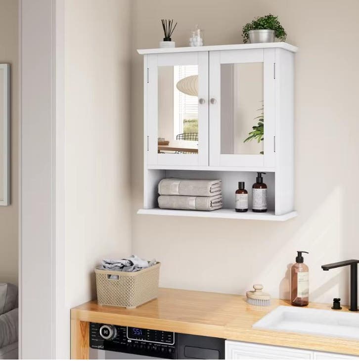 Witte Badkamer Spiegelkast – Wandkast met Open Vak, Huis en Inrichting, Kasten | Overige, Nieuw, Verzenden