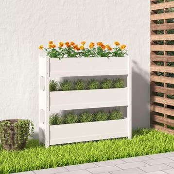 vidaXL Plantenbak 112x25x104,5 cm massief grenenhout wit, Verzenden, Nieuw, Hout, Minder dan 60 cm