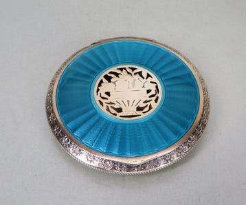 Chique poederdoos met guilloche-emaille - Doos - .935 zilver