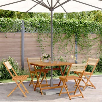 vidaXL 5-delige Tuinset polypropeen en massief hout beige, Tuin en Terras, Verzenden, Nieuw, Hardhout, Tuinset