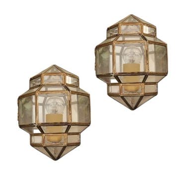 Wandlamp - Messing, Kristal - Twee plafond- en wandlampen, Antiek en Kunst