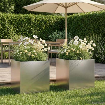vidaXL Plantenbak 2 st zilver 45 x 45 x 45 cm Roestvrij, Verzenden, Minder dan 60 cm, Nieuw, Metaal