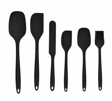 Set of 6 Black Silicone Kitchen Utensils – Spatulas & Pastry