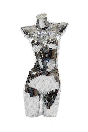 Paspop Vrouw Torso Spiegeltjes Zilver 88 cm Winkeldecoratie, Hobby en Vrije tijd, Ophalen of Verzenden, Nieuw, Feestartikel, Carnaval
