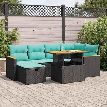 vidaXL 7-delige Loungeset met kussens poly rattan acacia, Verzenden, Nieuw, Loungeset