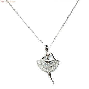 Zilveren witte zirkonia ballerina collier, Verzenden, Nieuw, Zilver