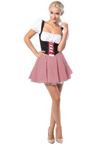 Dirndl Eva Rood/Zwart Kort, Kleding | Dames, Carnavalskleding en Feestkleding, Ophalen of Verzenden, Nieuw