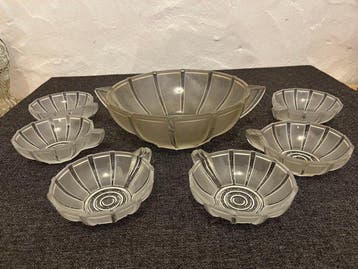 Dessertservies (7) - Glas - Art Deco streamline 1930