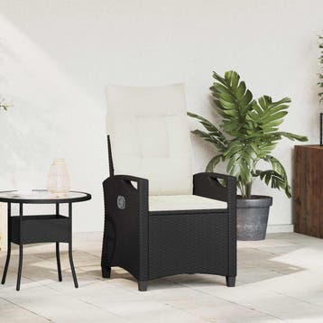 vidaXL Verstelbare tuinstoel Zwart en Crème 56 x 60 x 112 cm, Verzenden, Nieuw, Rotan