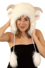 Schaap Muts Touwtjes Geit Bontmuts Oortjes Bont Ram Wit Nepb, Ophalen of Verzenden, Nieuw