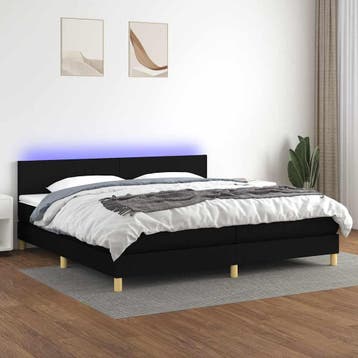 vidaXL Boxspring met matras en LED stof zwart 200x200 cm, Verzenden, Zwart, Overige maten, 200 cm