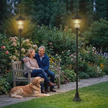 Set van 2 Zwarte Solar Tuinpaal Lampen - Verstelbare Hoogte, Verzenden, Nieuw