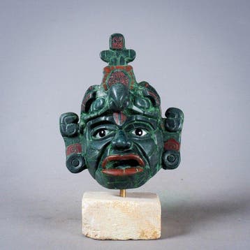 Tikal jademasker – Maya jadeïet mozaïek – Gesigneerd -