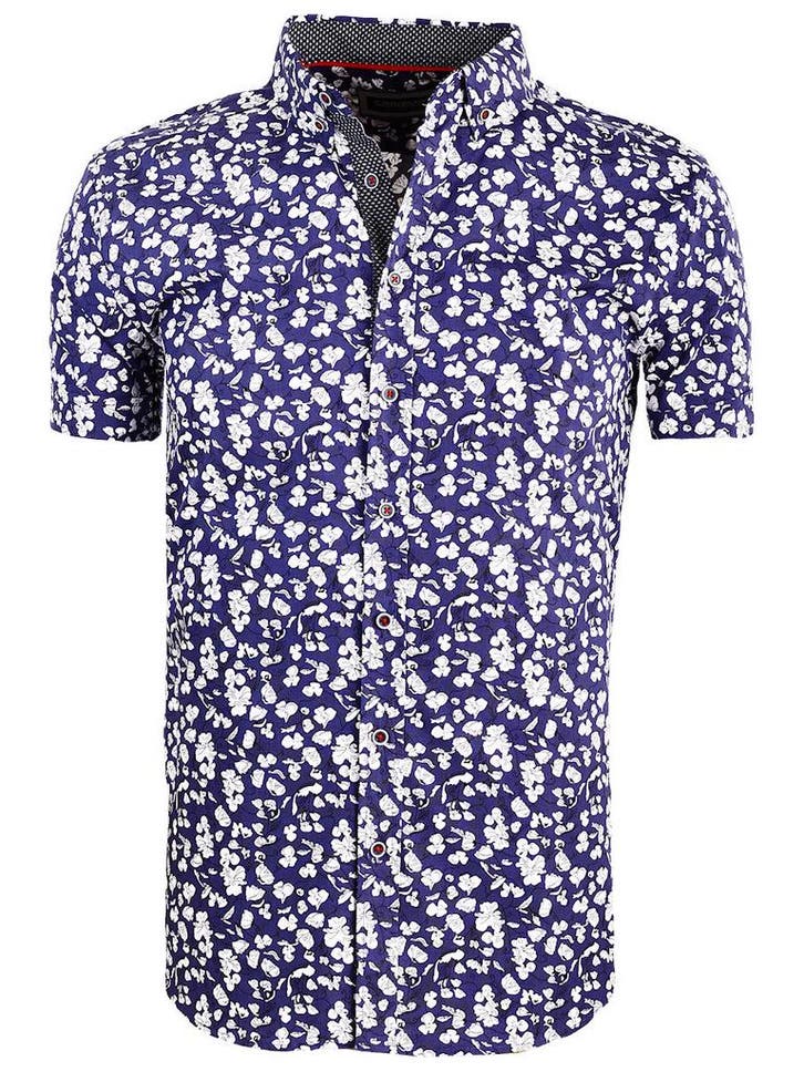 Carisma Overhemd Korte Mouw Met Bloemenprint Blauw 9113, Kleding | Heren, Overhemden, Blauw, Nieuw, Verzenden