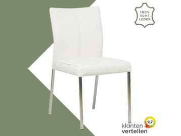 Leren eetkamerstoel Basic - Toledo Bianco (gebroken wit) -, Huis en Inrichting, Stoelen, Wit, Nieuw, Leer, Ophalen of Verzenden