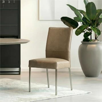 Set van 6 Leren eetkamerstoelen Real - Vintage Taupe, Huis en Inrichting, Stoelen, Ophalen of Verzenden, Nieuw, Leer