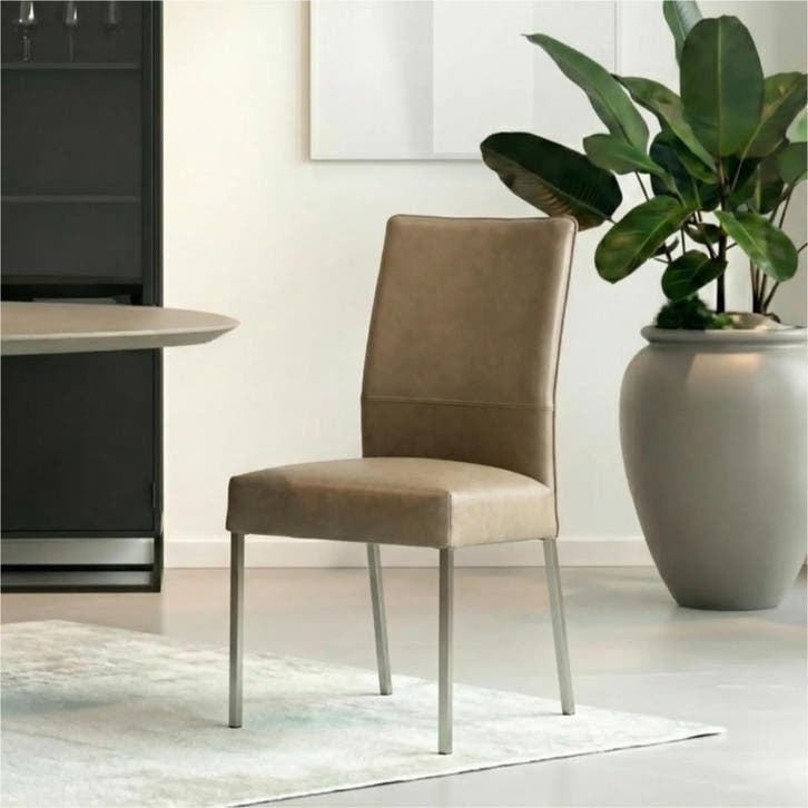Set van 6 Leren eetkamerstoelen Real - Vintage Taupe, Huis en Inrichting, Stoelen, Nieuw, Leer, Ophalen of Verzenden