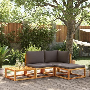 vidaXL 4-delige tuinbankset met kussens acaciahout & rotan, Verzenden, Nieuw, Hardhout