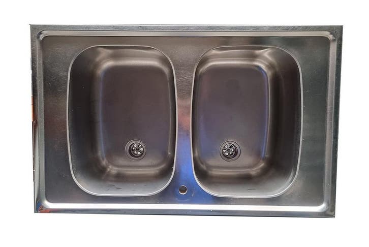 Occasion - RVS Spoelbak dubbele bak, Zakelijke goederen, Horeca | Overige, Ophalen of Verzenden