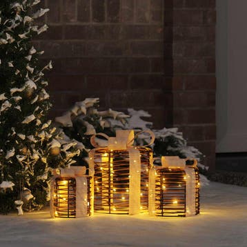 vidaXL Cadeau Doos Decoratie 3 st Warmwit 20 x 20 x 20 cm, Verzenden, Nieuw