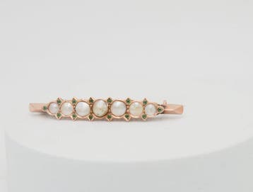 Broche - 14 karaat Roségoud Parel - Smaragd