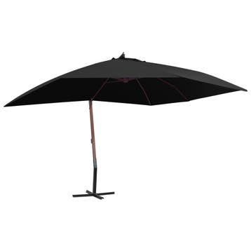 vidaXL Zweefparasol met houten paal 400x300 cm zwart, Verzenden, Nieuw, Meer dan 4 meter, Zweefparasol