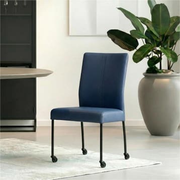 Set van 8 Leren eetkamerstoelen Comfort met wieltjes -, Ophalen of Verzenden, Nieuw, Leer