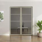 Dubbele stalen taatsdeur - Kiezelgrijs - 4 Vlaks - Rook glas, Minder dan 80 cm, Overige typen, Nieuw, Metaal