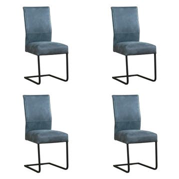 Set van 4 Leren eetkamerstoelen Remix - Kenia Denim (blauw), Ophalen of Verzenden, Nieuw, Leer, Vijf, Zes of meer stoelen