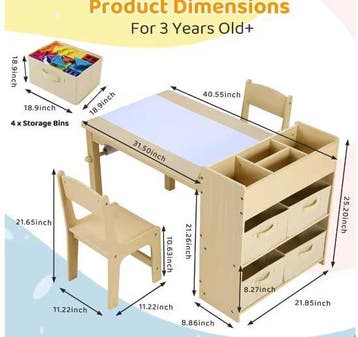 Kinder Kunsttafel met 2 Stoelen en Opbergruimte, Verzenden, Nieuw