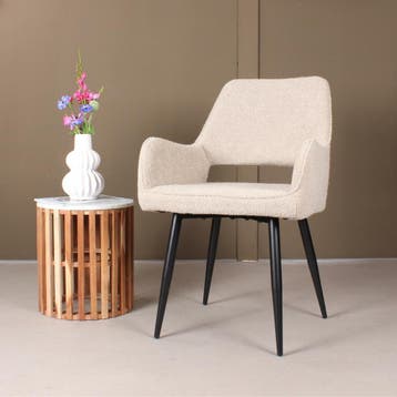 Eetkamerstoel met armleuning | Boucle | Beige | DS4U Lenon, Ophalen of Verzenden, Nieuw