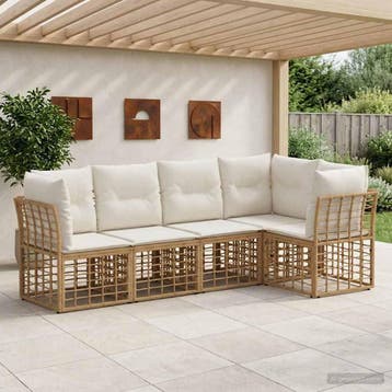 vidaXL Buiten bankenset Naturel Polyester, Verzenden, Nieuw, Rotan