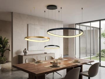 Veiling - Hanglamp Zwart en Goud Trio Ring 160W LED CCT 3 Kl, Nieuw