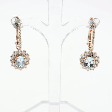 Oorbellen - 14 karaat Roségoud - Diamant - Topaas, Sieraden, Tassen en Uiterlijk, Oorbellen, Nieuw