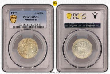 Koningin Juliana zilveren 1 gulden 1957 MS63 PCGS, 1 gulden, Koningin Juliana, Verzenden, Zilver