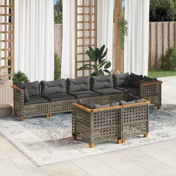vidaXL 8-delige Loungeset met kussens poly rattan grijs, Verzenden, Nieuw, Loungeset